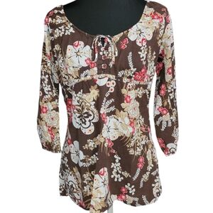 Vintage Quizz Again Trends floral baby doll style blouse Size M